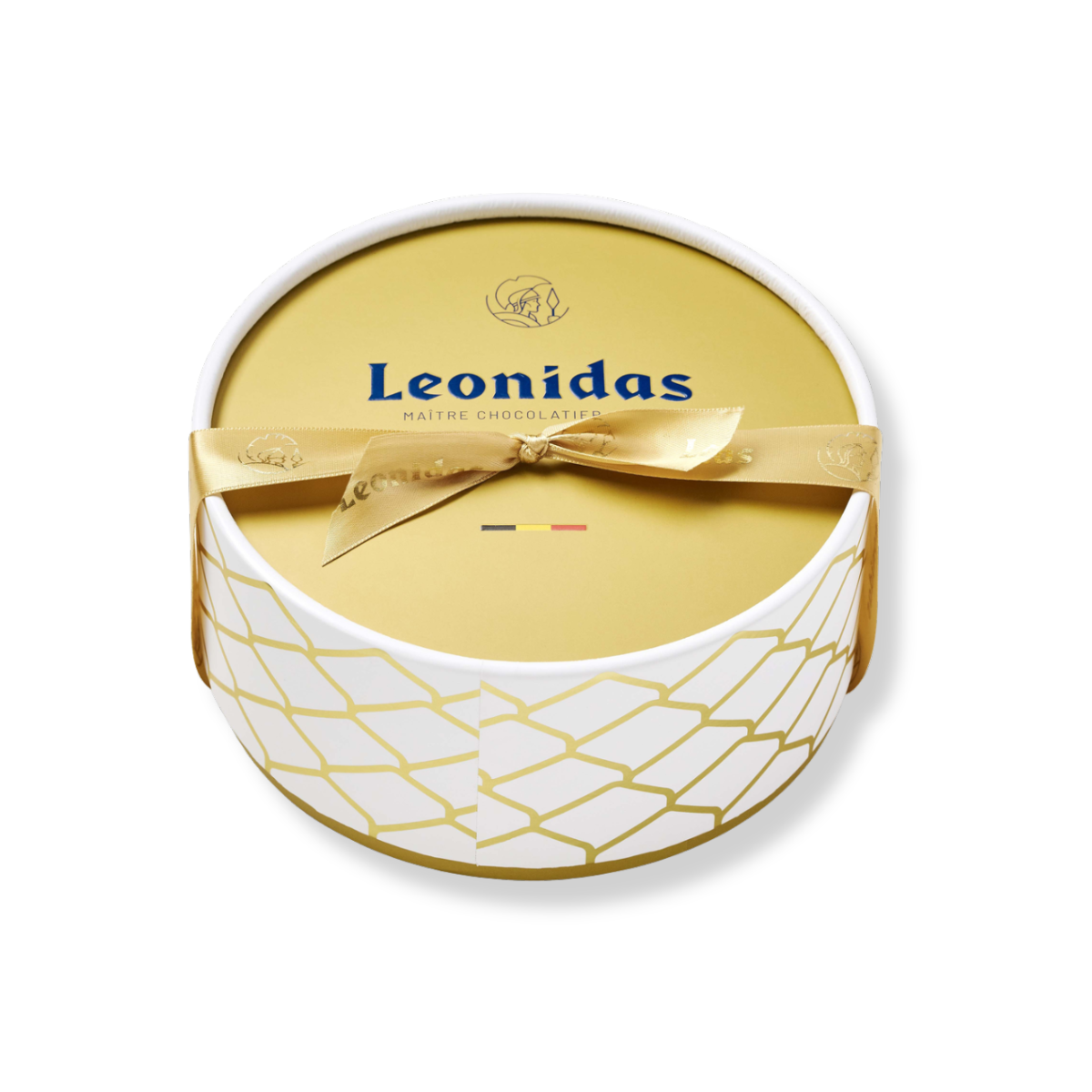 מארז שוקולד לאונידס עגול לבן / זהב